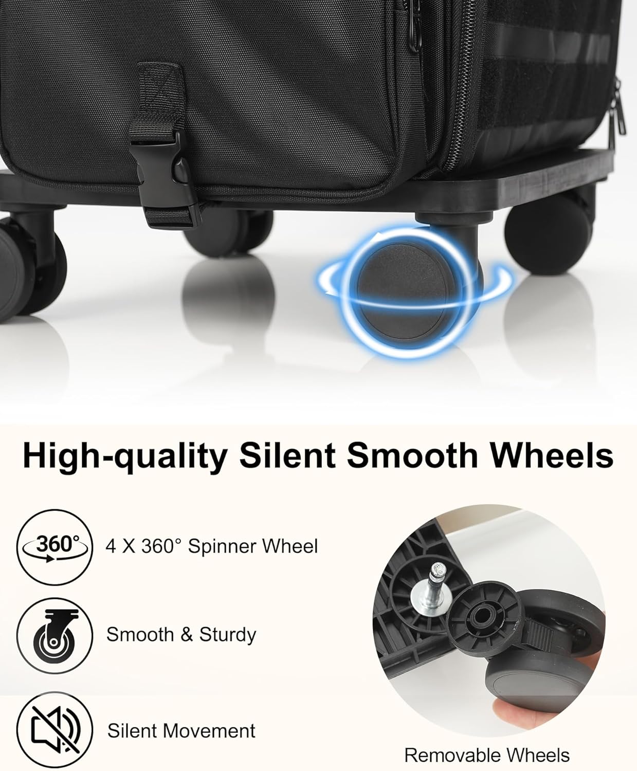 Relavel Rolling Makeup Train Case, Cosmetology Case on Wheels with 4 Clear Bags, Professional Makeup Artist Set Bags Cosmetic Storage Organizer with Adjustable Dividers, 360° Spinner Wheels, Black