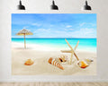 Trykid 20x10ft Tropical Beach Starfish Shells Backdrop Thatched Umbrella Clear Water Photography Background Coastal Treasure Tapestry Party Decoration Photo Studio Prop Fabric