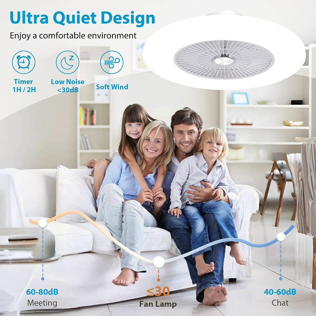 24' Bladeless Low Profile Ceiling Fans with Lights and Remote/APP/Voice Control, Low Profile Ceiling Fan with RGB Lights, Enclosed White