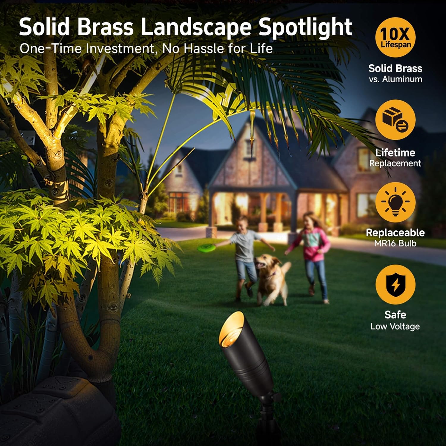 Gardenreet Brass Landscape Lighting - Low Voltage Spotlights Outdoor LED, 12V Wired Uplights, Waterproof Spot Lights, Bronze for Outside Trees with 5W 4000K Natural White MR16 Bulb (4 Pack)