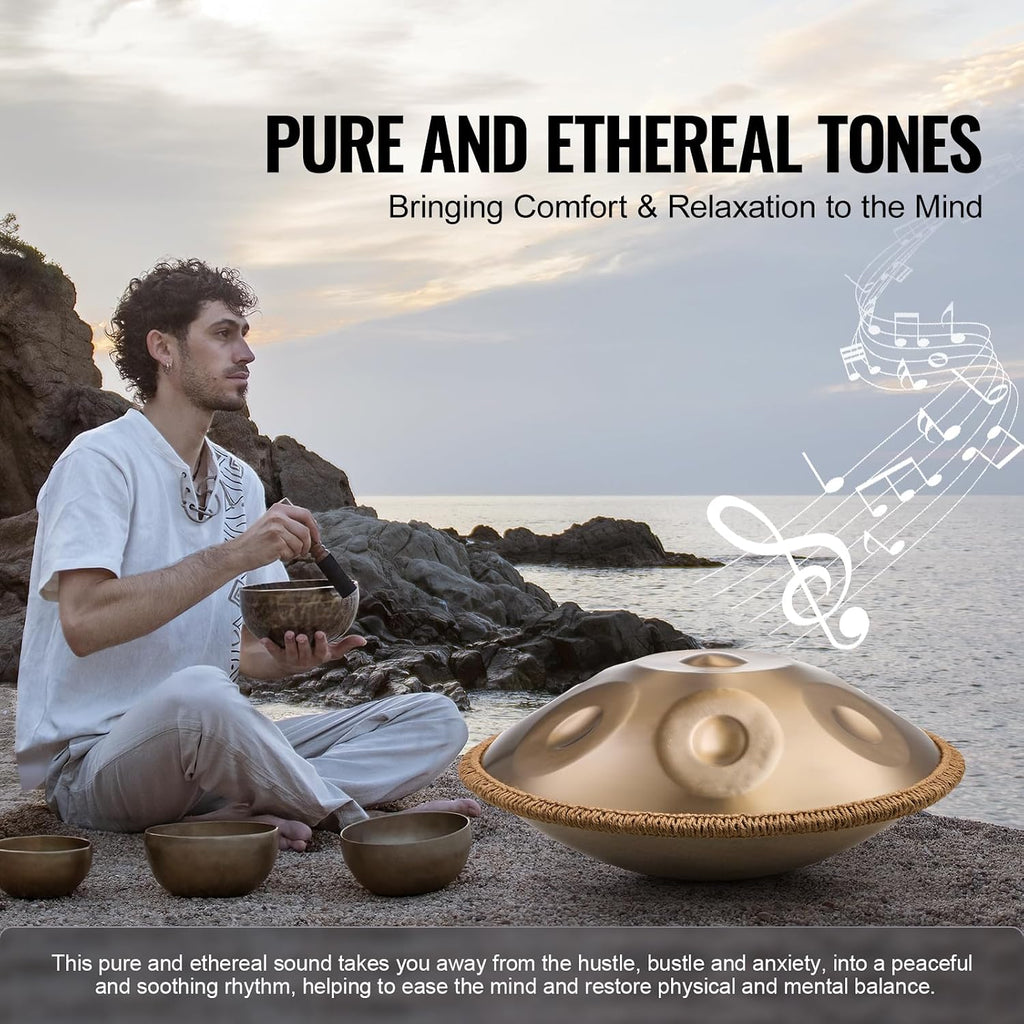 Happybuy Handpan Drum, 22 in & 9 Notes, D Minor, Equipped with Mallets, 440Hz Tuned, with Handpan Stand & Carry Bag, Steel Percussion for Adult Beginners