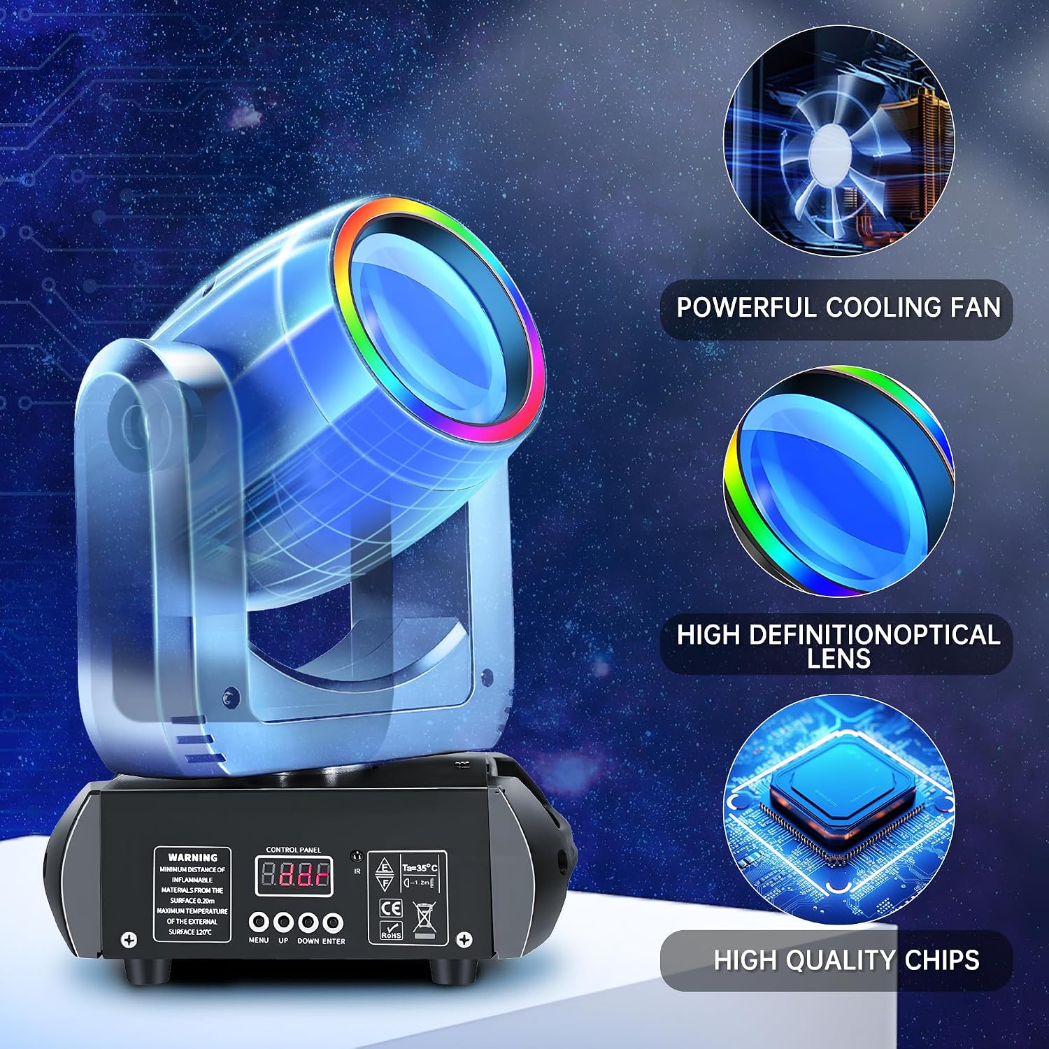 250W Stage Lights LED Moving Head DJ Lights 13 Gobos 8 Colors 15 Channels Disco Spotlights DMX512 with Sound Activated for Wedding Birthday Halloween Christmas Party Stage Strobe Lighting