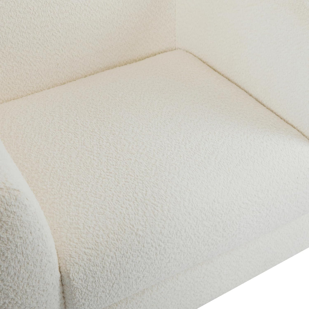 Christopher Knight Home Modern Boucle Fabric Upholstered Club Chair for Living Room, Home Office, Apartment, Relaxing Chair with Removable Cushion and Birch Wood Legs, White and Walnut