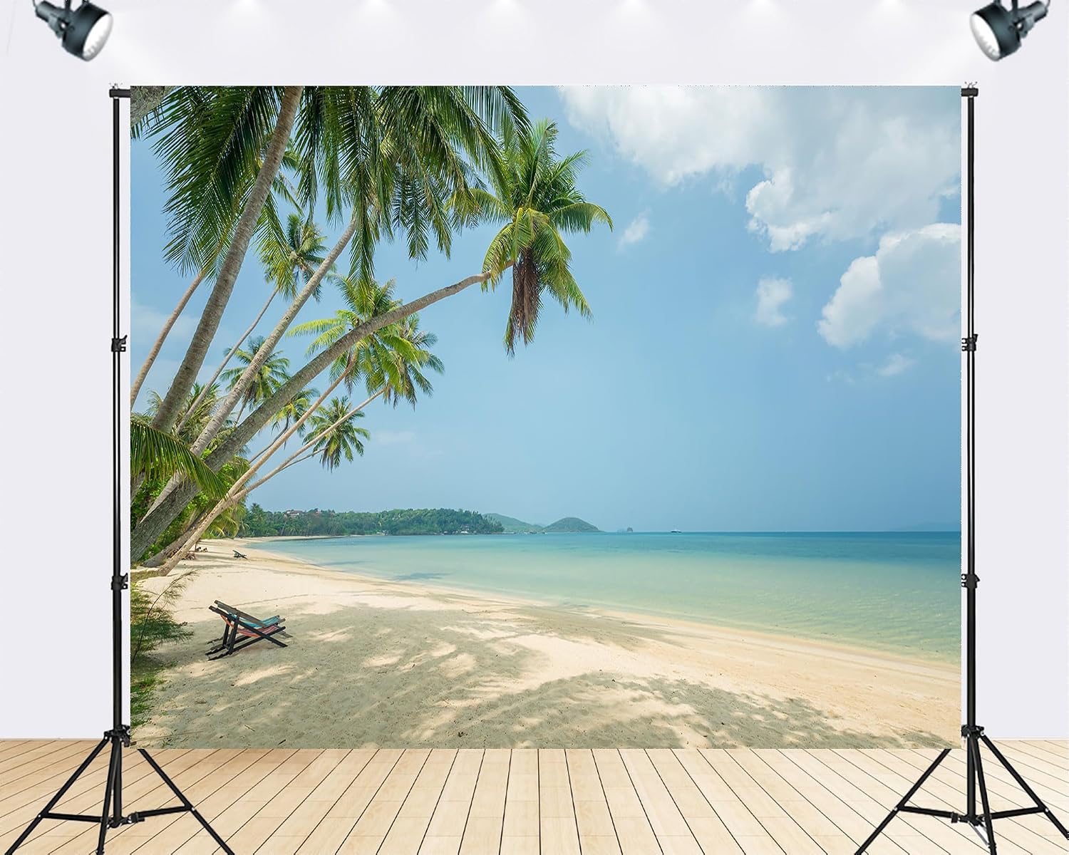 Trykid 20x10ft Tropical Palm Beach Backdrop White Sand Calm Ocean Clear Sky Photography Background Summer Vacation Paradise Tapestry Party Decoration Photo Booth Studio Prop Fabric