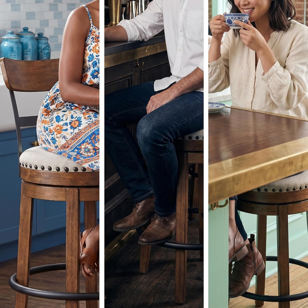 Signature Design by Ashley Valebeck Bar Stool, Rustic Industrial Swivel Barstool With Cushioned Upholstery, Wood & Metal Construction, Kitchen Island Seating, Counter Height, Black