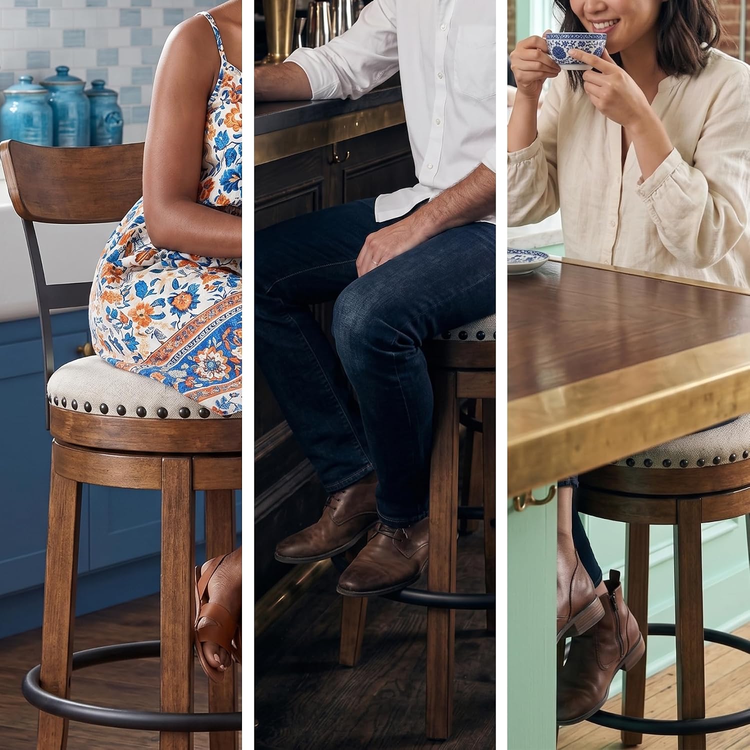 Signature Design by Ashley Valebeck Bar Stool, Rustic Industrial Swivel Barstool With Cushioned Upholstery, Wood & Metal Construction, Kitchen Island Seating, Counter Height, Black