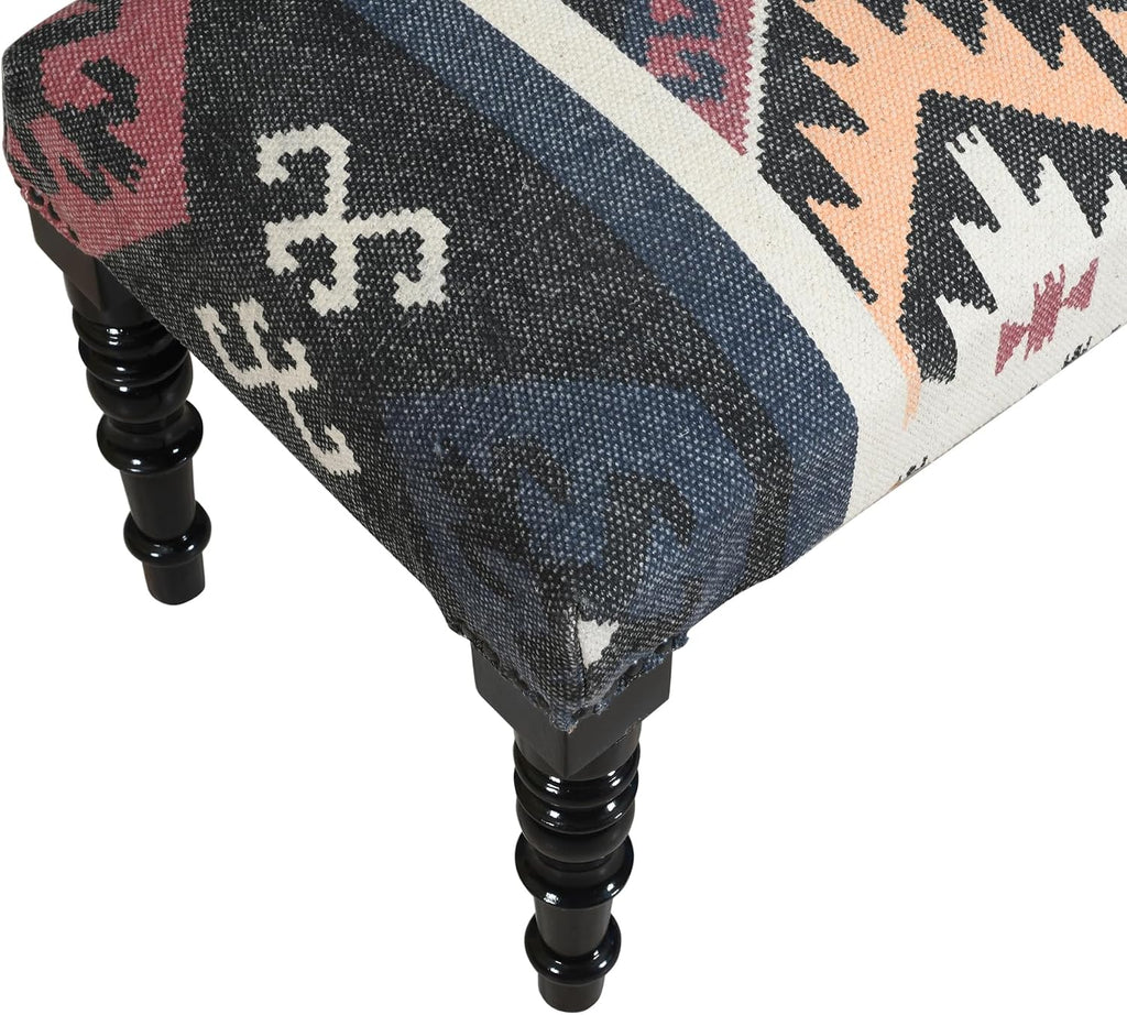 LR Home Upholstered Bench for Bedroom End of Bed |Southwestern Vintage Ottoman Bench with Cushion for Dining, Living Room, Entryway, Window, Outdoor | 47' W X 16' D X 18' H | Red/Ivory/Multicolor