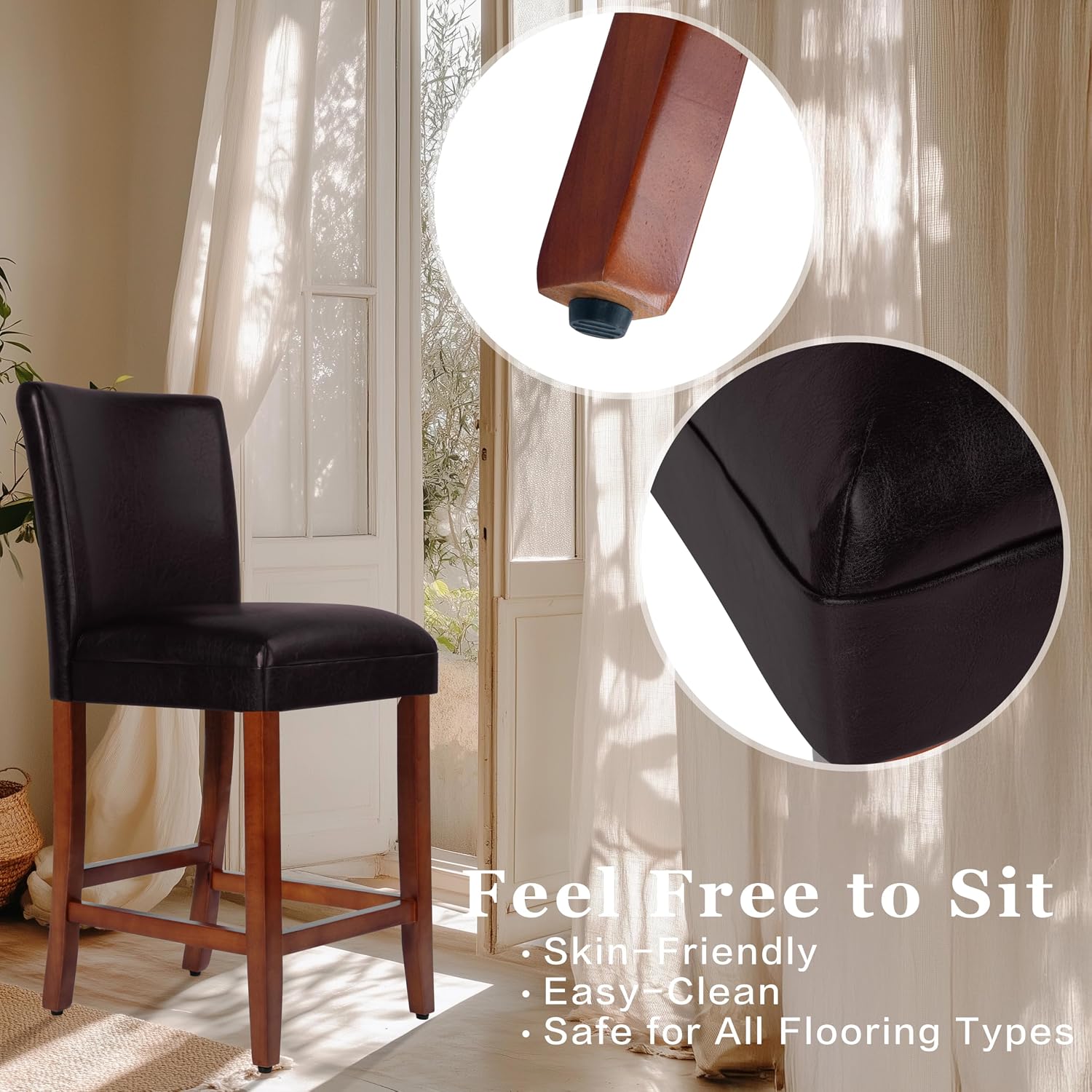 HomePop Counter Stool, 29-Inch, Dark Brown Faux Leather