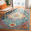 SAFAVIEH Crystal Collection Area Rug - 6'7' x 9'2', Teal & Rose, Medallion Distressed Design, Non-Shedding & Easy Care, Ideal for High Traffic Areas in Living Room, Bedroom (CRS501T)