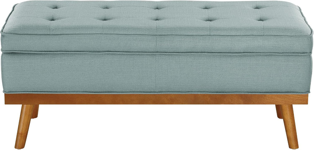 OSP Home Furnishings Katheryn Mid-Century Modern Storage Bench with Tufted Seat and Wood Legs, Sea Blue Fabric