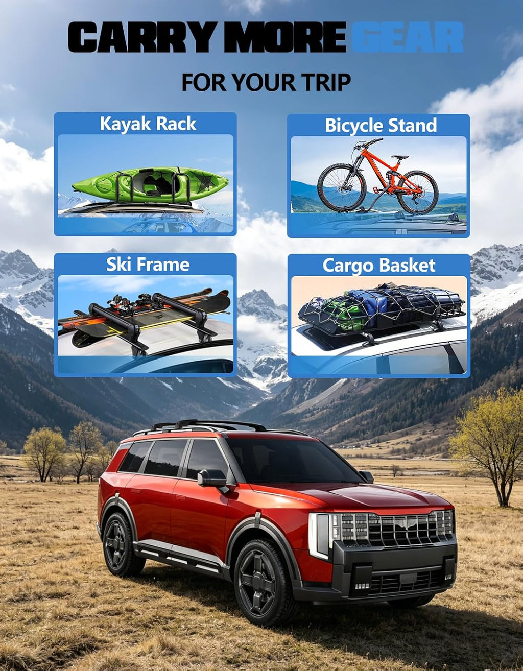 FengYu 300lb Lockable Roof Rack Cross Bars Compatible with Kia Telluride 2026 2027 with Raised Side Rails, Heavy Duty Aluminum Roof Rails Crossbars Cargo Bars