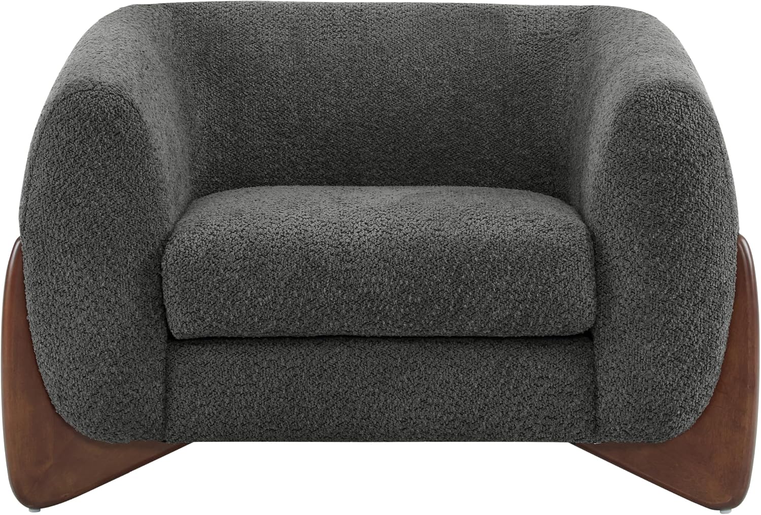 Christopher Knight Home Holly Modern Boucle Fabric Upholstered Club Chair for Living Room, Home Office, Apartment, Relaxing Chair with Removable Cushion and Birch Wood Legs, Dark Gray + Walnut