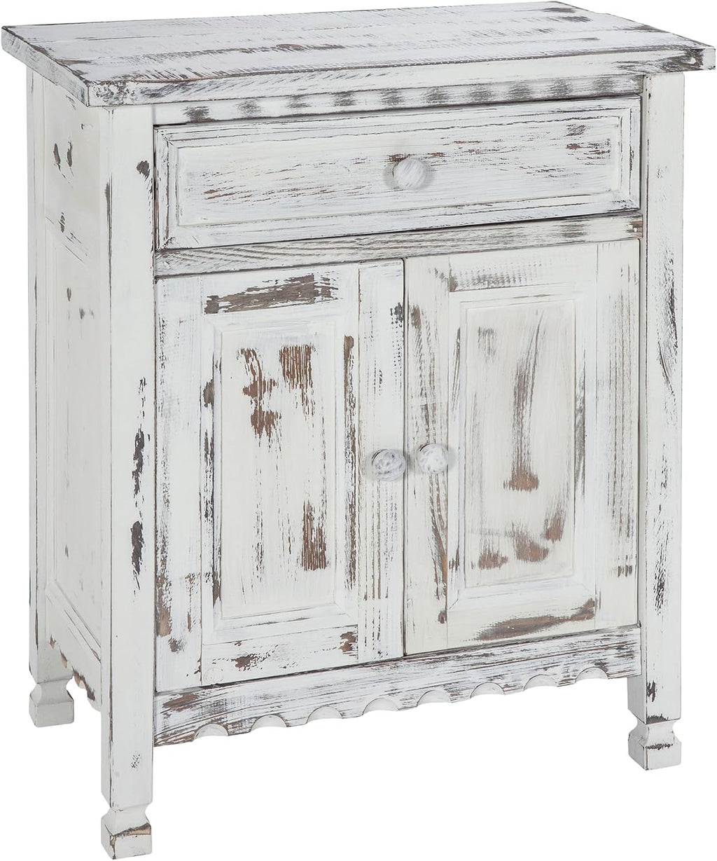 Alaterre Furniture Country Cottage Accent Cabinet with Drawer, Adjustable Shelf & 2 Doors – Modern Farmhouse Sideboard Buffet Storage Cabinet for Living Room, Dining Room or Entryway (White Antique)