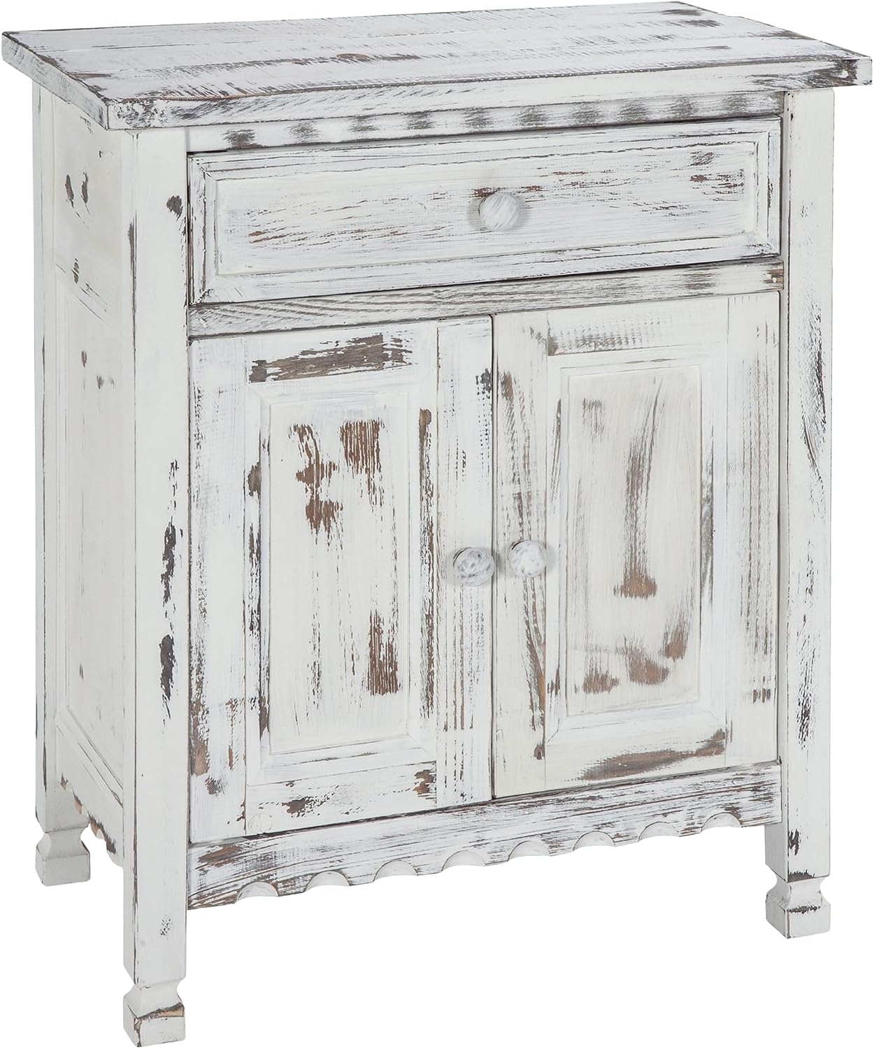 Alaterre Furniture Country Cottage Accent Cabinet with Drawer, Adjustable Shelf & 2 Doors – Modern Farmhouse Sideboard Buffet Storage Cabinet for Living Room, Dining Room or Entryway (White Antique)