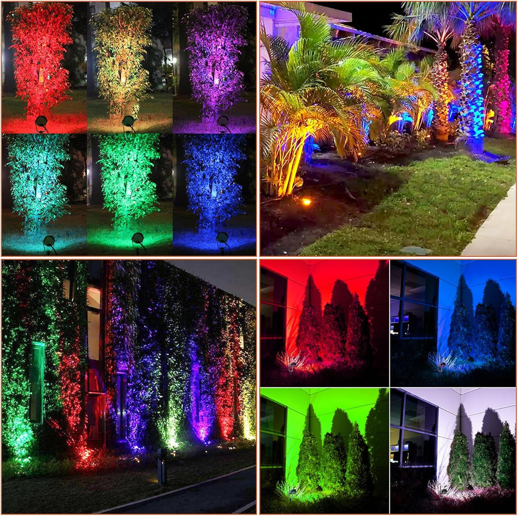 Christmas RGB Color Changing Low Voltage Landscape Lights LED Landscape Lighting Remote Control Outdoor Spotlight Waterproof Yard Garden Pathway Christmas Decoration with Connectors (12)