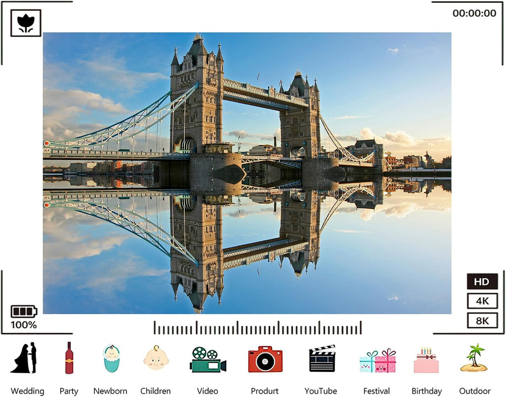 Trykid 20x10ft Tower Bridge Backdrop Iconic London Landmark Mirror Reflection Clear Blue Sky Photography Background City Shoots Tapestry Party Decoration Photo Studio Prop Fabric