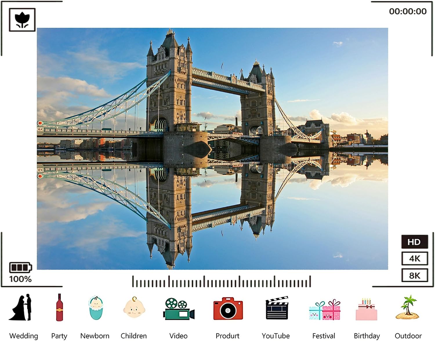 Trykid 20x10ft Tower Bridge Backdrop Iconic London Landmark Mirror Reflection Clear Blue Sky Photography Background City Shoots Tapestry Party Decoration Photo Studio Prop Fabric