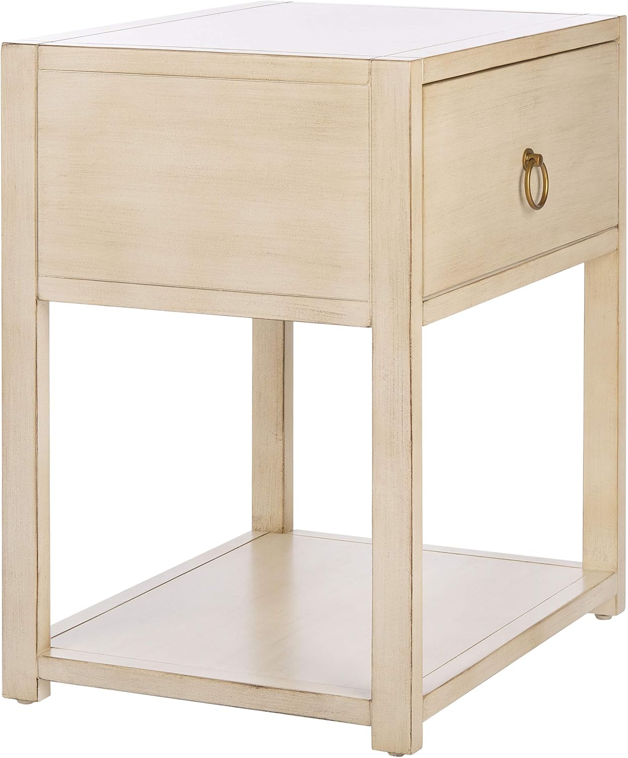 SAFAVIEH Furniture - Sadie 1-Drawer Nightstand - Antique & White - Wood - Glam Gold Hardware Design - Ideal for Bedroom, 21'W x 17.2'D x 26'H - Fully Assembled (NST9201B)