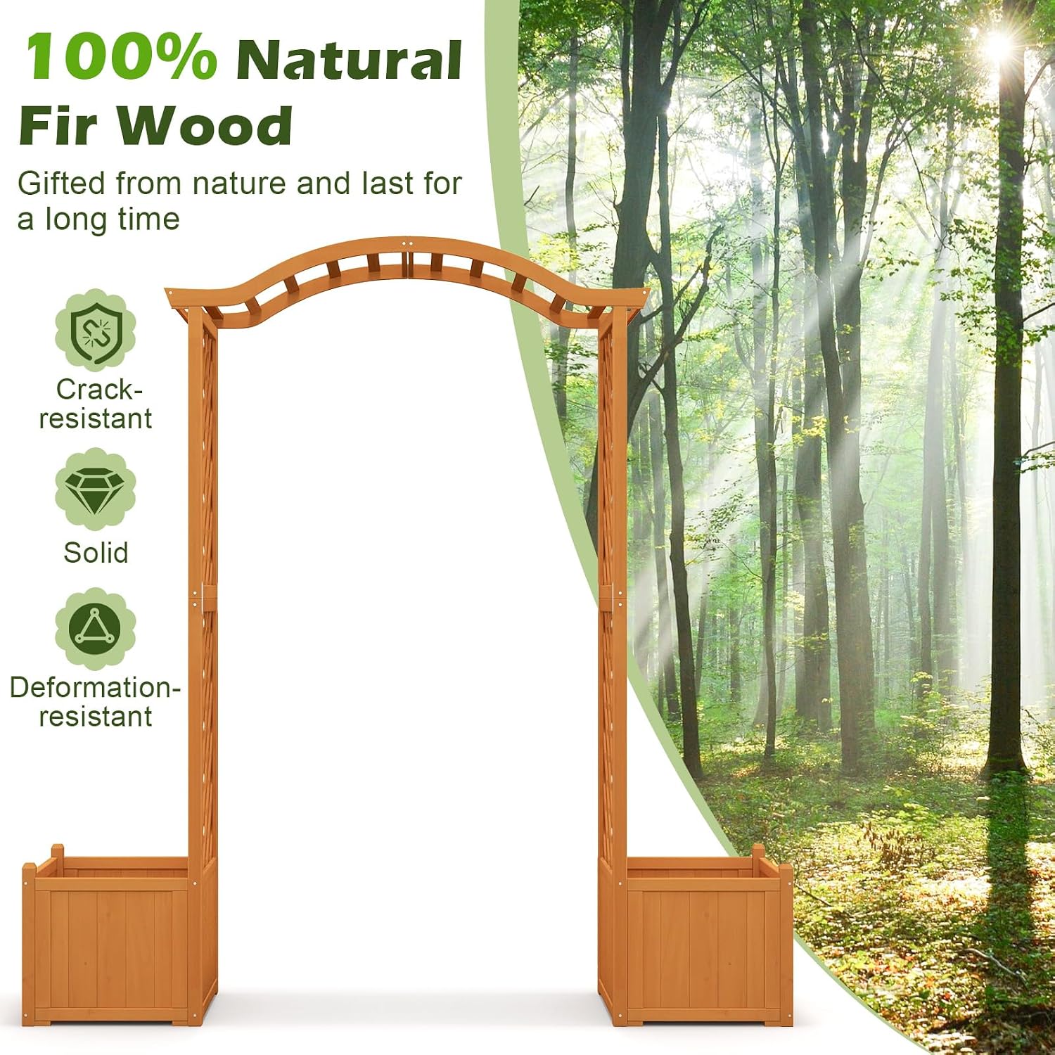 Moccha Wooden Garden Arbor with Planter - Outdoor Arbor Trellis for Climbing Plants, Roses, Vines, Outside Pergola Planter, Garden Arch for Lawn Backyard Wedding Ceremony Bridal Party (Natural)