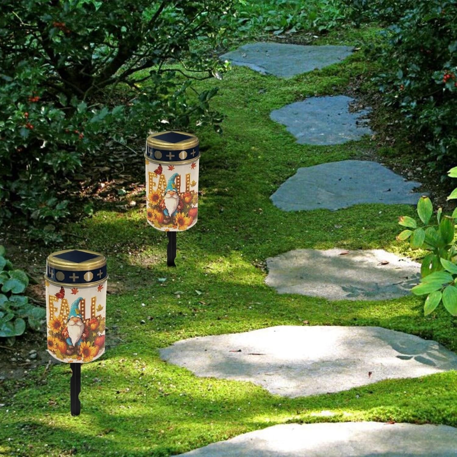 Fall Dwarf Solar Garden Lights Outdoor Thanksgiving Solar Walkway Lights,Pathway Lights Set of 10 Thanksgiving Solar Powered Fairy Lights for Home Path Kitchen
