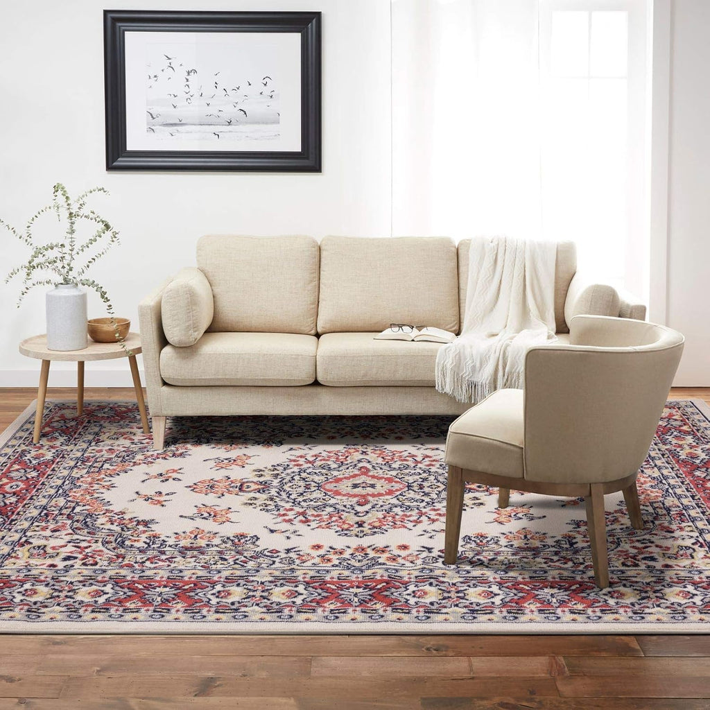 Home Dynamix Premium Sakarya Traditional Medallion Border Area Rug, Ivory/Red, 5'3'x7'5' Rectangle