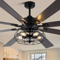 72 Inch Farmhouse Ceiling Fan with Lights and Remote Industrial Caged Ceiling Fan Large Rustic Fandelier Chandelier Light for Indoor Outdoor, 5 E26 Bulbs (Not Included), Reversible 6 Speeds