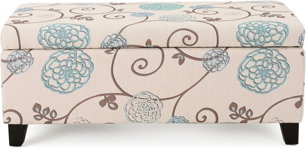 Christopher Knight Home Breanna Fabric Storage Ottoman, White And Blue Floral