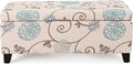 Christopher Knight Home Breanna Fabric Storage Ottoman, White And Blue Floral
