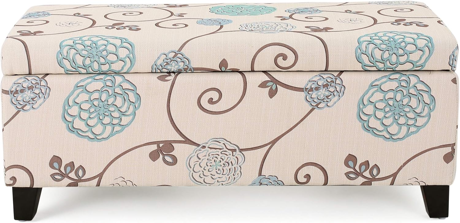 Christopher Knight Home Breanna Fabric Storage Ottoman, White And Blue Floral