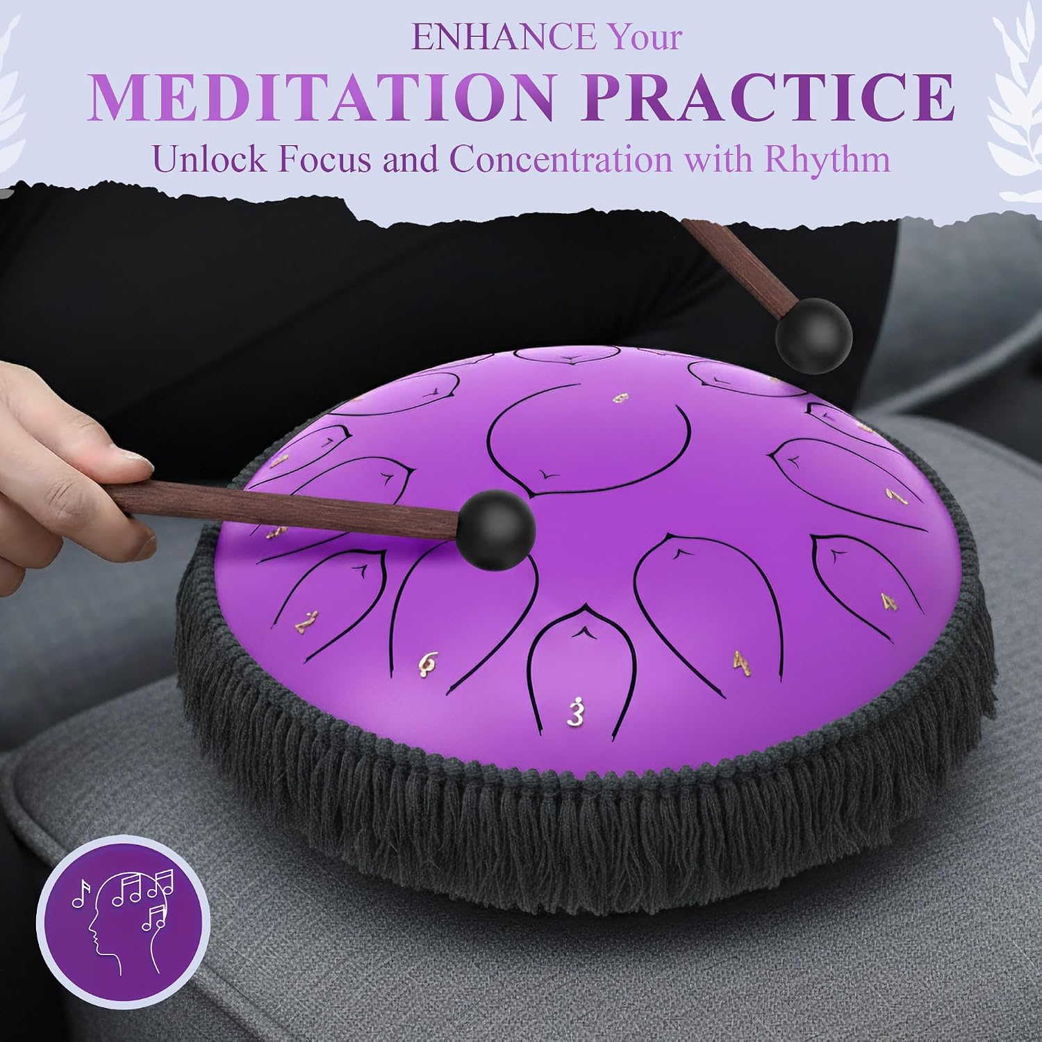 Steel Tongue Drum 14 inch with Carry Case, harmonic lotus 15 Note C-Tuned – Includes 2 Soft Mallets & Instruction Booklet – Ideal for Meditation, Sound Healing, and Relaxation - Red