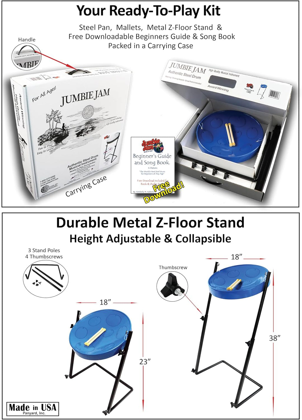 Jumbie Jam Steel Drum Ready-To-Play-Kit Blue Finish with Metal Z-Floor Stand