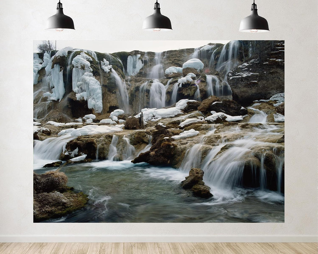 Trykid 20x10ft ICY Waterfall Backdrop Cascading Flows ICY Formations Mossy Rocks Clear Turbulent Water Serene Scene Photography Background Nature Party Decoration Photo Booth Prop Fabric
