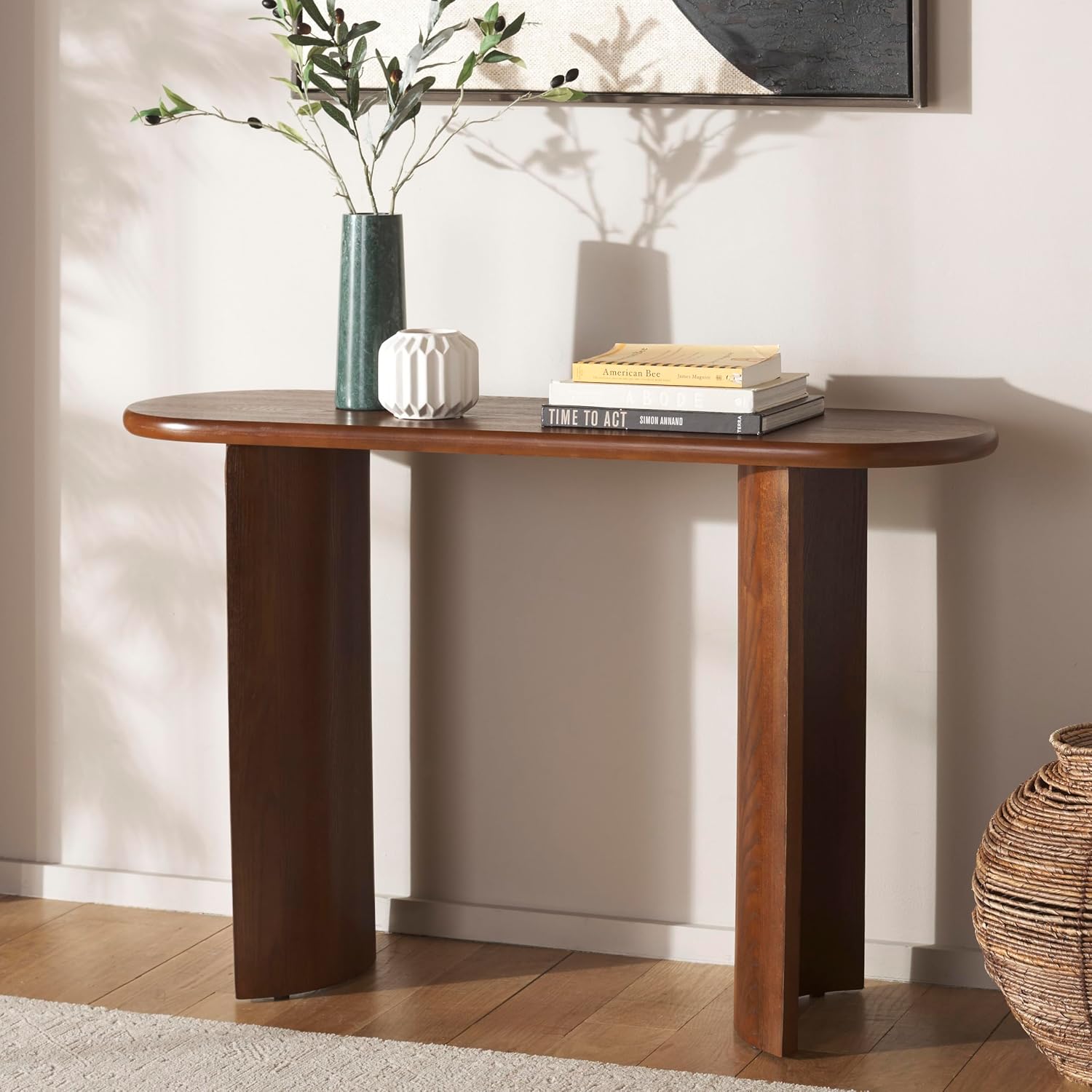 SAFAVIEH Home Collection Koka Walnut Brown Oval Top Console Table (Fully Assembled)