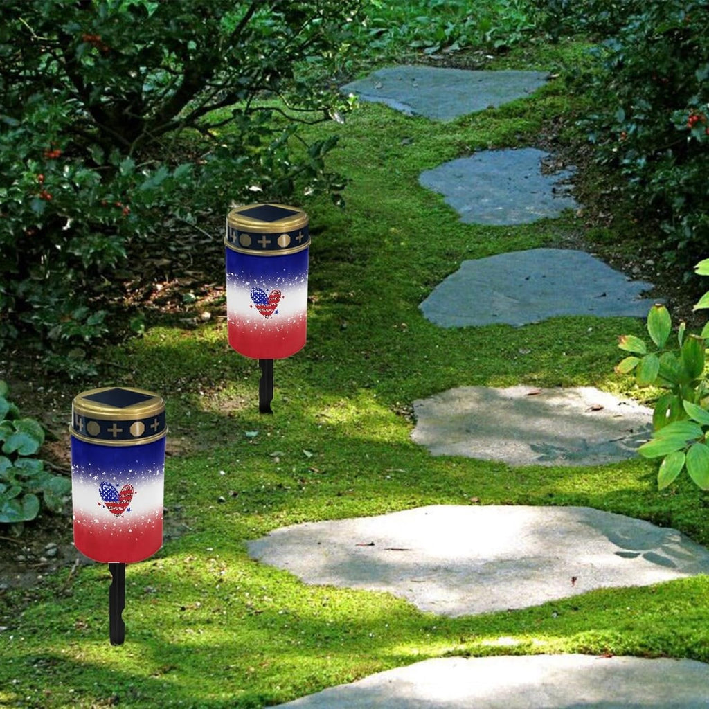 Solar Pathway Lights Outdoor Waterproof Garden Stake Lights US Flag Love Heart LED Lantern Warm White Landscape Lighting for Yard Patio Driveway Solar Powered Fairy Lights Spotlight