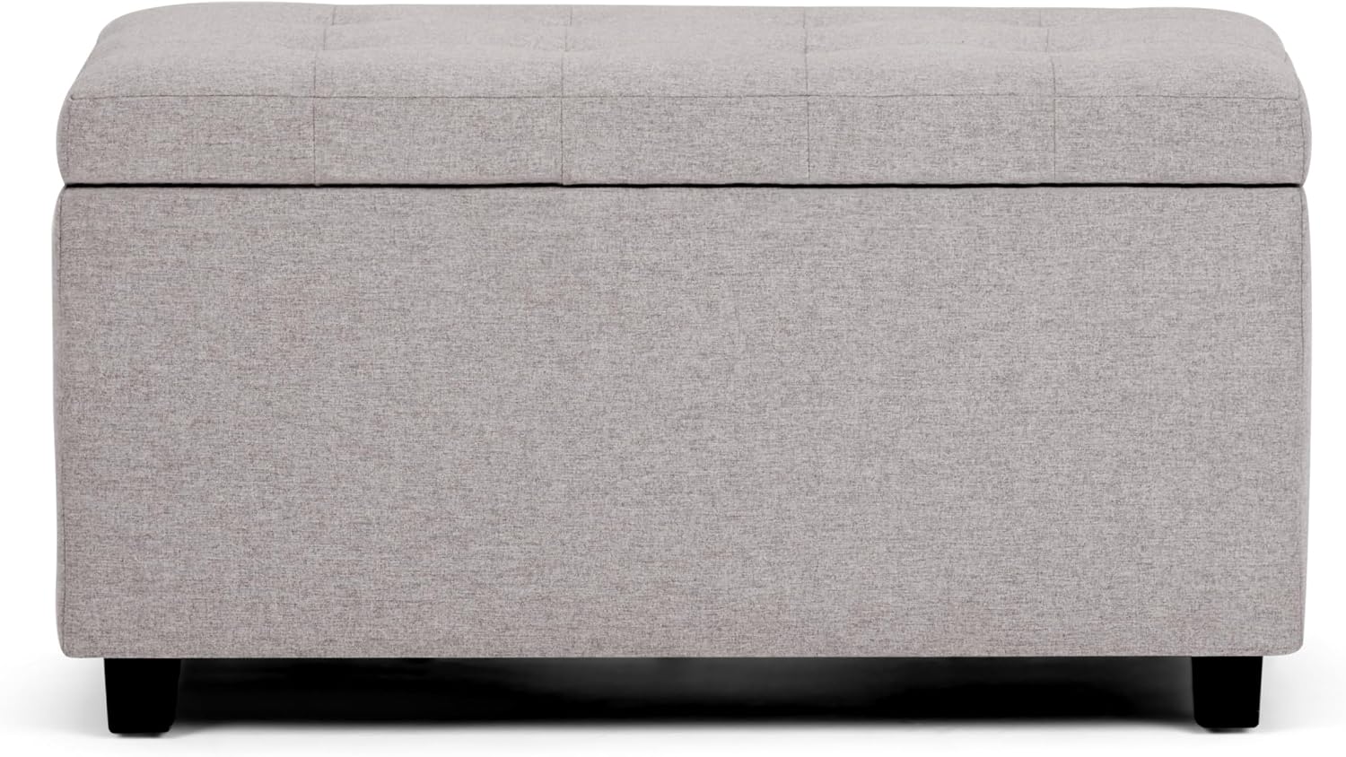 SIMPLIHOME Cosmopolitan Storage Ottoman - 34 inch Wide Upholstered Linen Look Fabric Rectangle Storage Ottoman Bench in Cloud Grey, Transitional Tufted Ottoman for Living Room with Lift-Up Lid