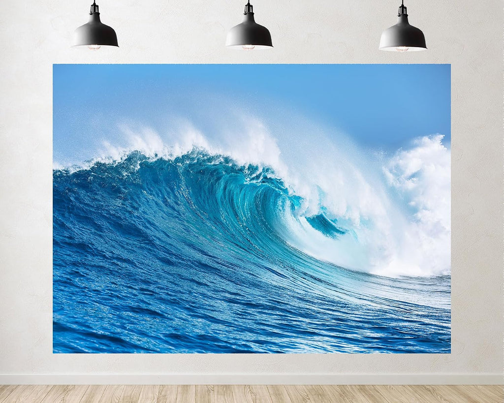 Trykid 20x10ft Turquoise Ocean Giant Wave Backdrop Crashing White Foam Clear Sky Photography Background Surfing Theme Coastal Art Tapestry Party Decoration Photo Studio Prop Fabric