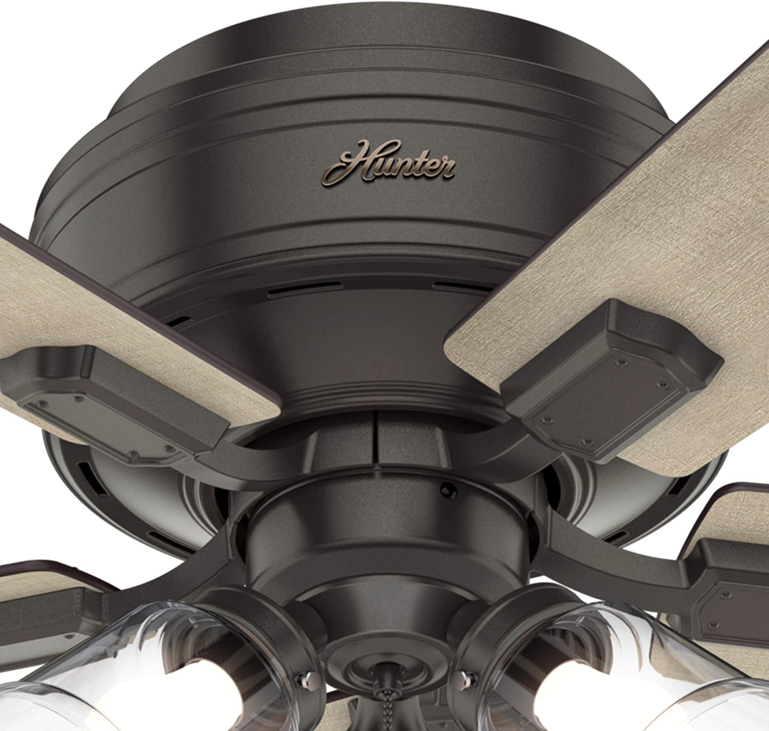 Hunter Fan 42 inch Noble Bronze Low Profile Indoor Ceiling fan with Clear Rippled Glass Light Kit and LED Bulbs (Renewed)