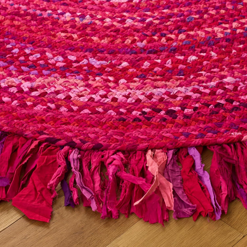 SAFAVIEH Braided Collection Area Rug - 7' Round, Pink & Fuchsia, Handmade Cotton, Ideal for Living Room, Bedroom, Dining Space (BRD451U)