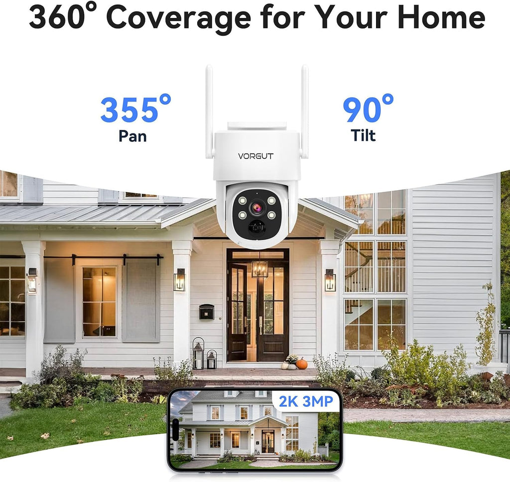 Solar Security Cameras Wireless Outdoor with 10'' Monitor, 4pcs 2K Solar Powered Camera System, 360° PTZ, Color Night Vision,Human Detection,10CH NVR with 500GB HDD,2.4G/5G WiFi,No Monthly Fee