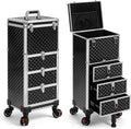Rolling Makeup Train Case with 3 Drawers, Nail Trolley Cart Salon Station Cosmetology Case on Wheels Organizer Cases for Nail Tech,SPA,Face Painting,Hairstylist,Makeup Artist (Silver & Black)