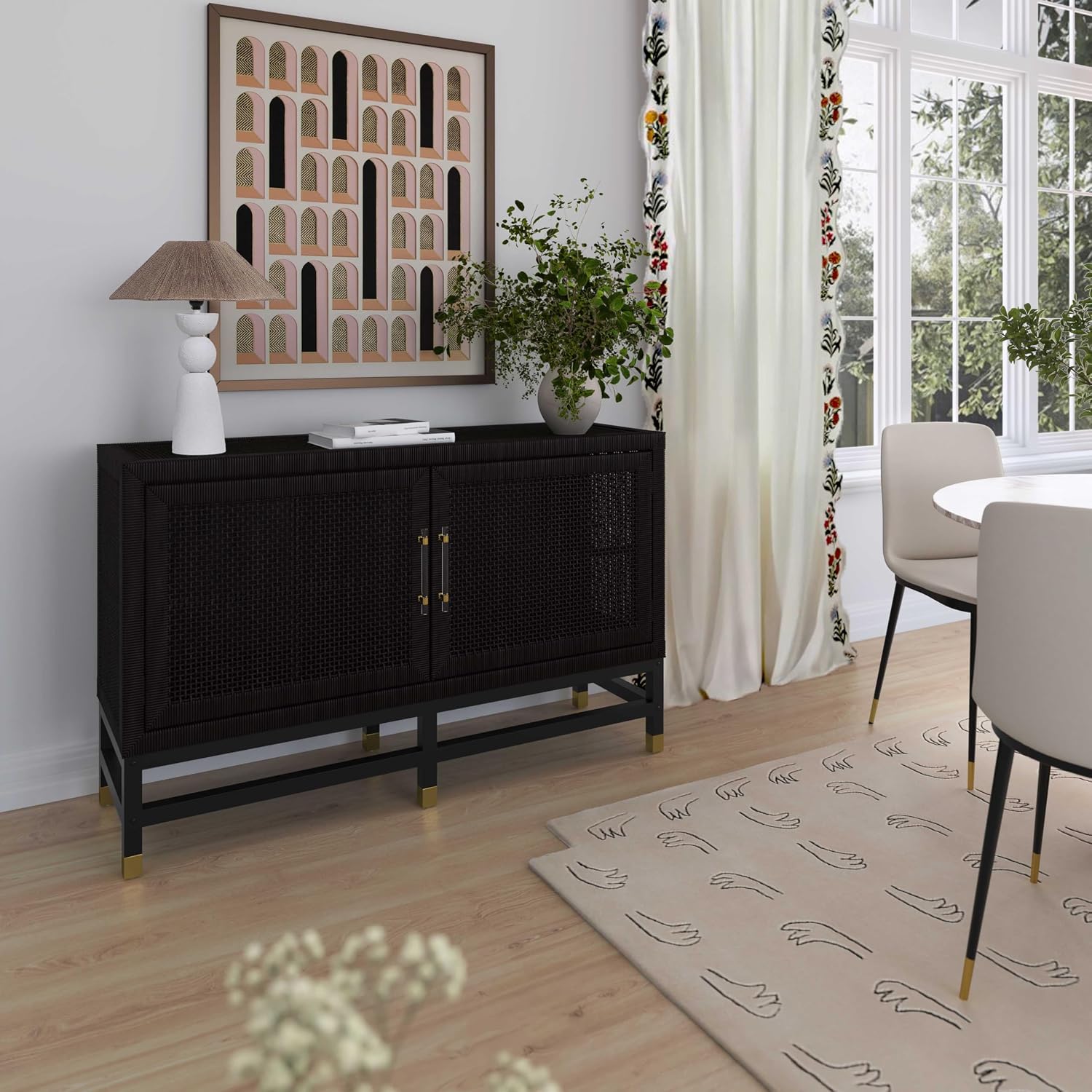 Tov Furniture Amara Charcoal Woven Rattan Buffet