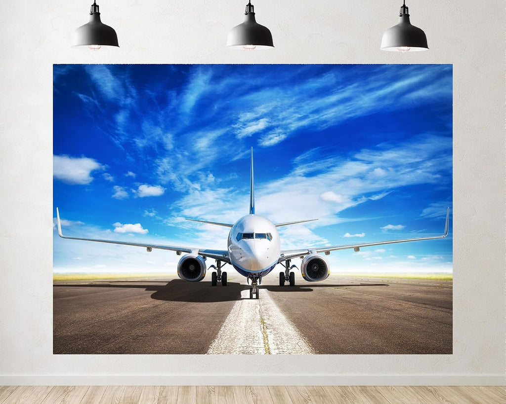 Trykid 20x10ft Commercial Jet Tarmac Blue Sky Backdrop Modern Aviation Clear Day Scene Photography Background Global Event Party Decoration Photo Booth Prop Fabric