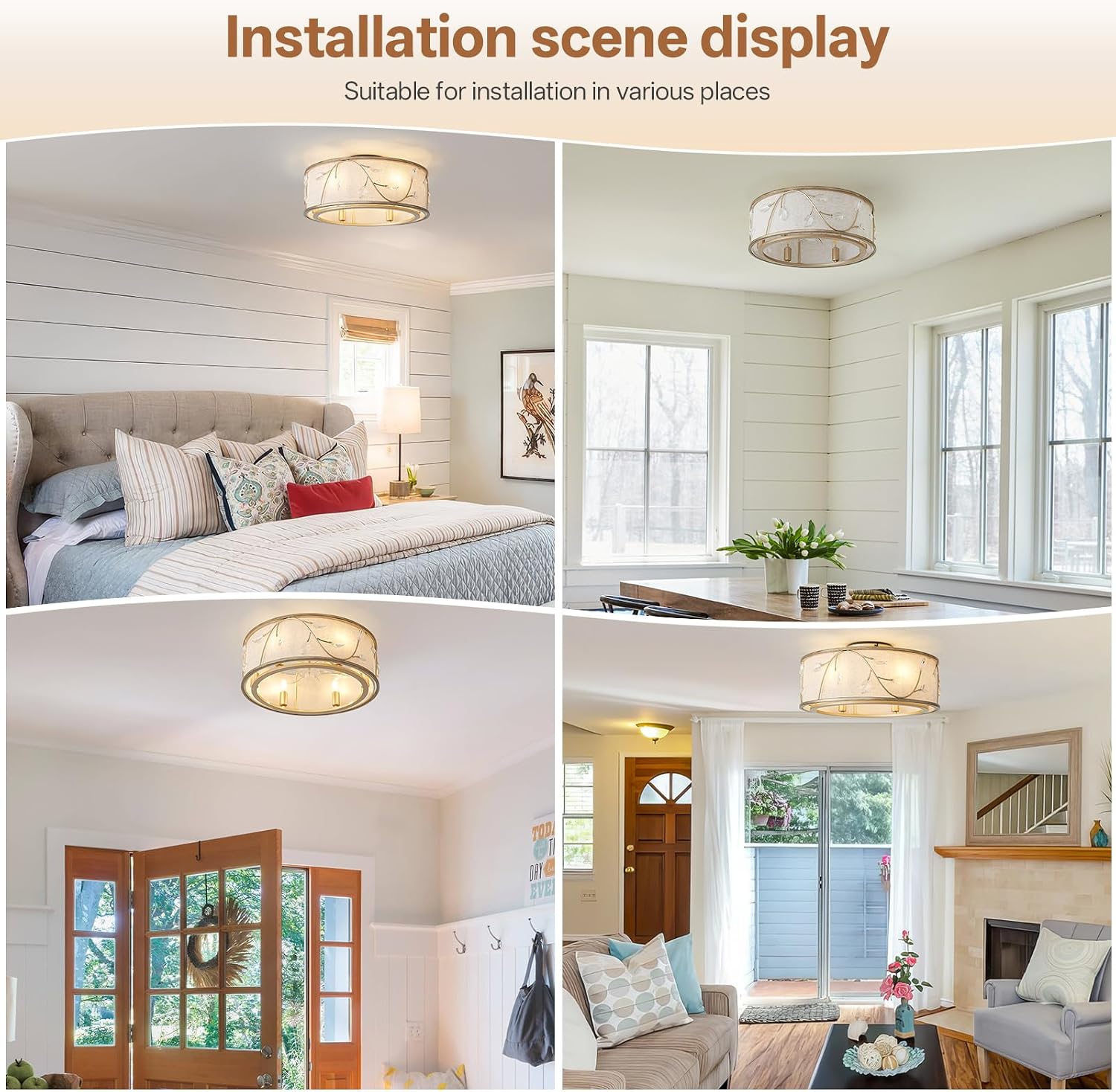 Caged Flush Mount Ceiling Fans with Lights, 20' Gold Boho Ceiling Fan, Low Profile Crystal Ceiling Fan with Light Remote Control, Small Mid Century Bladeless for Bedroom(6 E12 Bulb Include)