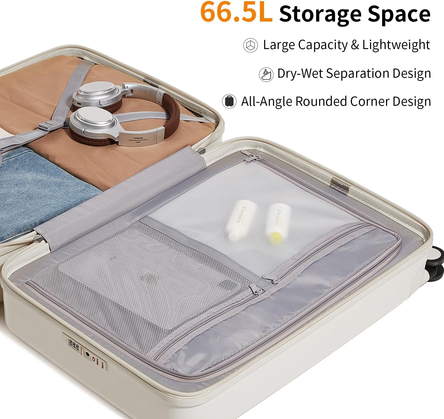 Checked 24 inch Luggage with 8 Spinner Wheels, Large Suitcase with TSA Lock, 100% Lightweight PC Hard Shell travel luggage Suitcases for Men Women, 24-Inch Checked-In, Coconut White