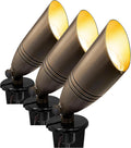 GKOLED UL Listed Solid Brass Landscape Spotlight, Low Voltage Outdoor Directional Uplight, with 5W MR16 LED Bulb & Large Rugged Slot Spike, 12V AC/DC Garden Patio Spot Up Light (Pack of 3)