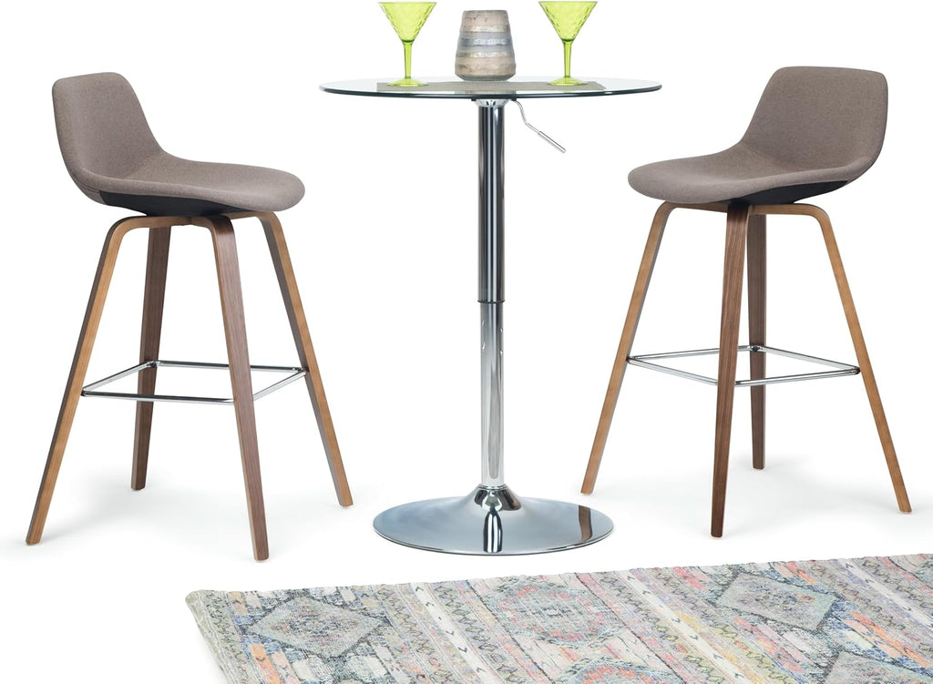 SIMPLIHOME Randolph Counter Stools (Set of 2) - 28 Inch Seat Height Upholstered Bentwood Kitchen Seats in Mocha Woven Fabric, Mid Century Modern Seating with Curved Backrest and Chrome Footrest