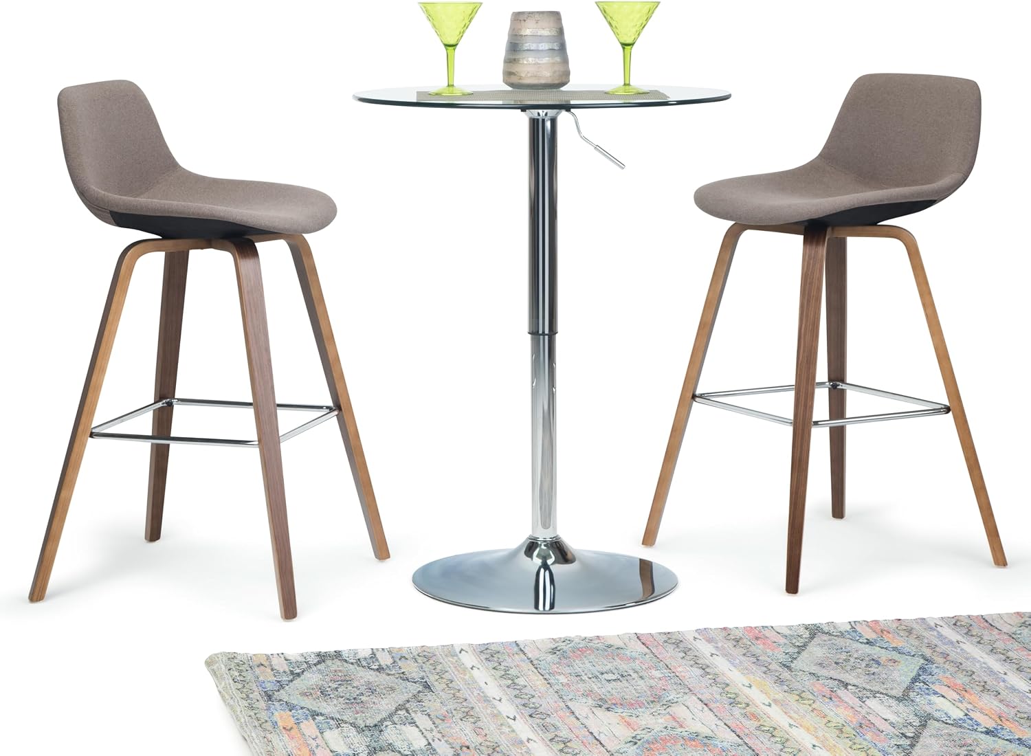 SIMPLIHOME Randolph Counter Stools (Set of 2) - 28 Inch Seat Height Upholstered Bentwood Kitchen Seats in Mocha Woven Fabric, Mid Century Modern Seating with Curved Backrest and Chrome Footrest