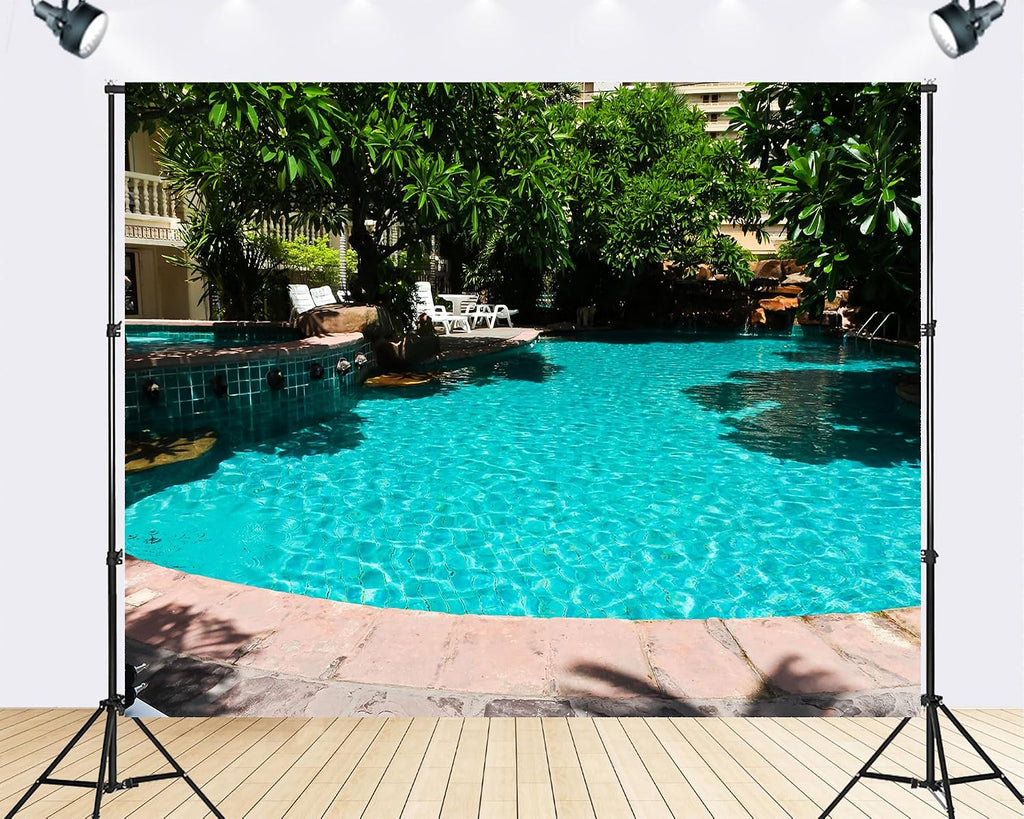 Trykid 20x10ft Lush Green Pool Clear Turquoise Water Backdrop Serene Resort Oasis Tropical Foliage Photography Background Relaxation Getaway Event Decoration Photo Booth Prop Fabric