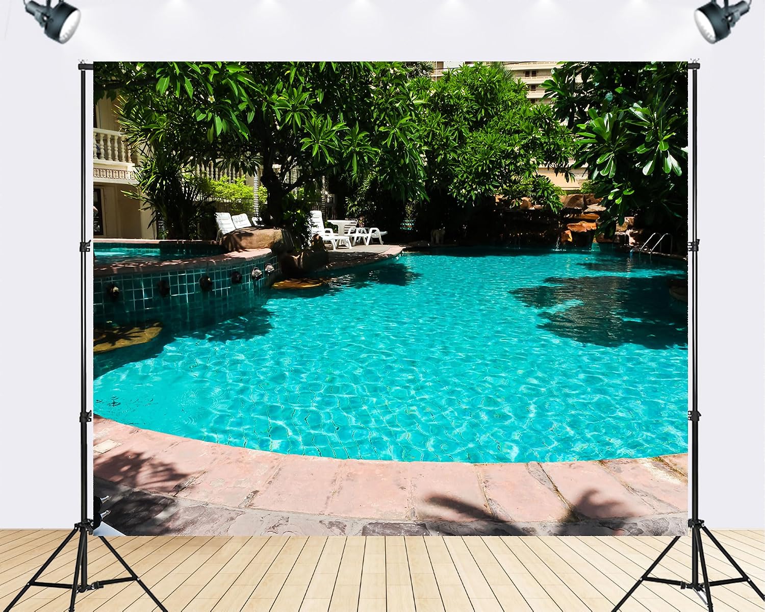 Trykid 20x10ft Lush Green Pool Clear Turquoise Water Backdrop Serene Resort Oasis Tropical Foliage Photography Background Relaxation Getaway Event Decoration Photo Booth Prop Fabric