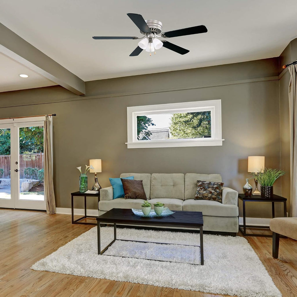 Design House Millbridge 52-Inch Hugger Ceiling Fan with LED Light Kit, 5 Reversible Blades, 3-Speed, Satin Nickel – Design House, 157388-SN